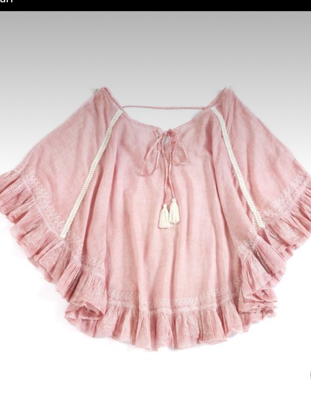 NWT Shiraleah Pink Shear Tassel Romi Cover-Up with Lace Details Ruffles Size OS